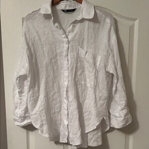 Zara Crisp White Linen Shirt size medium